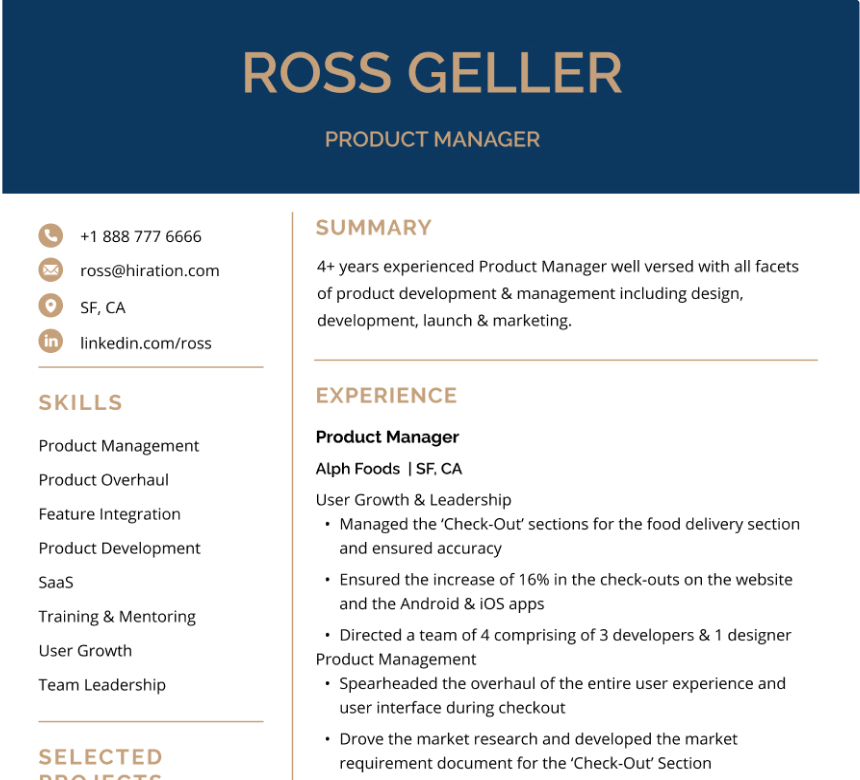 Free Product Manager Resume Sample By Hiration 2022